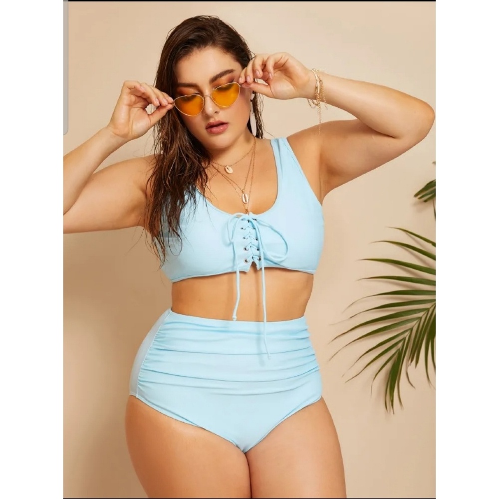 Plus Lace-Up High Waist Bikini